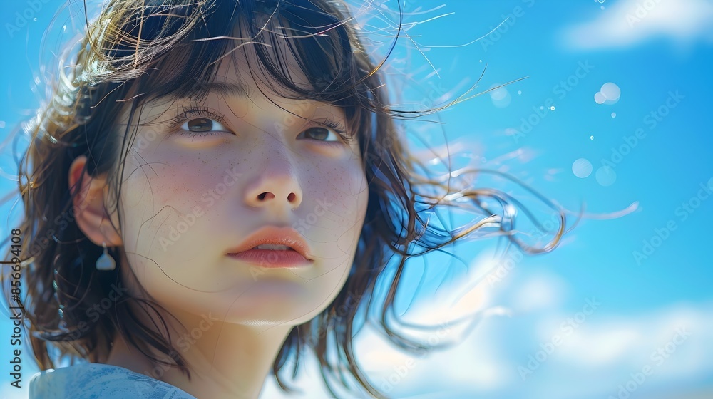 Blissful Moments Under the Wind Swept Sky A Young Woman s Introspective Gaze Blissful Moments Under the Wind Swept Sky A Young Woman s Introspective Gaze