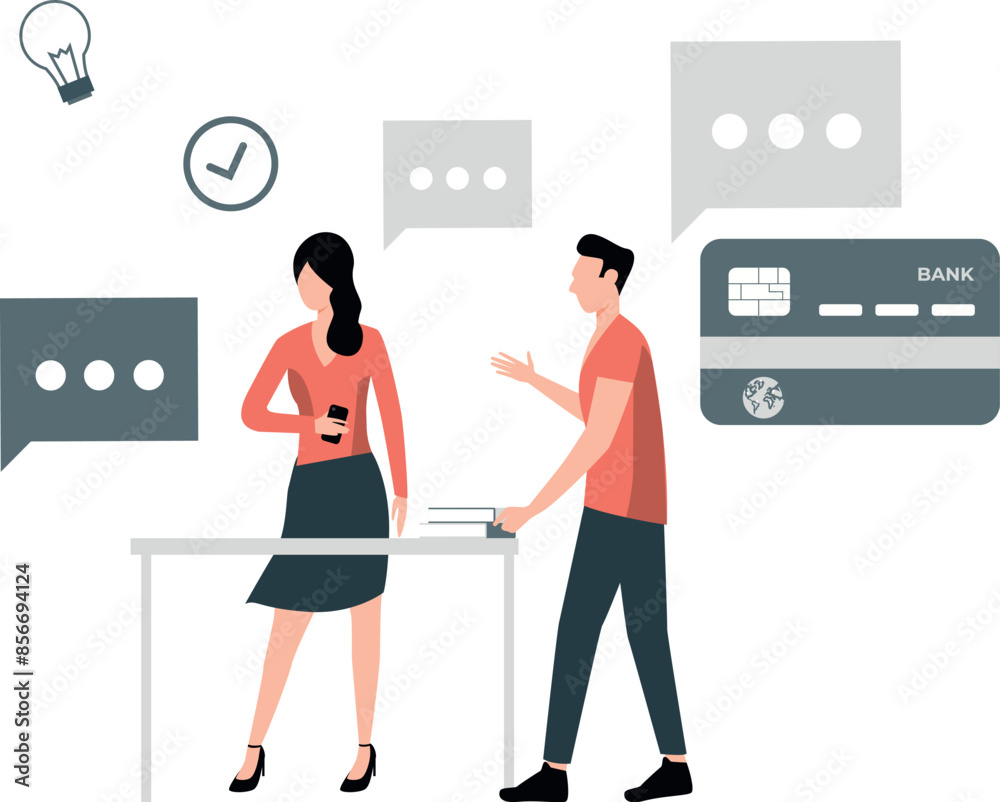 Boy and girl are talking about payment gateway. Boy and girl are talking about payment gateway.