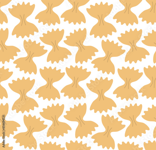 Seamless pattern with farfalle pasta. Vector cartoon background in flat style.	