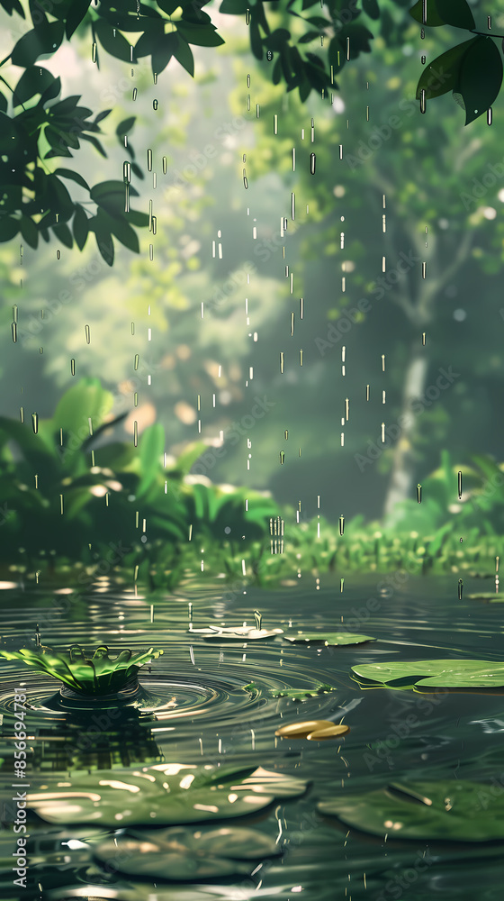 Naklejka premium Rain drops on water, natural background