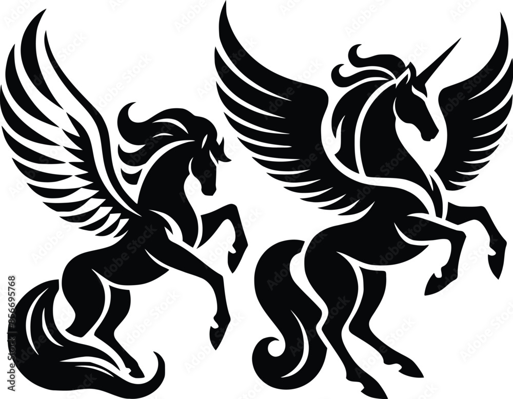 Illustration of fantasy animal pegasus silhouette. Illustration of fantasy animal pegasus silhouette.