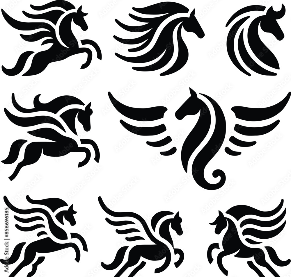 Obraz premium Illustration of fantasy animal pegasus silhouette.