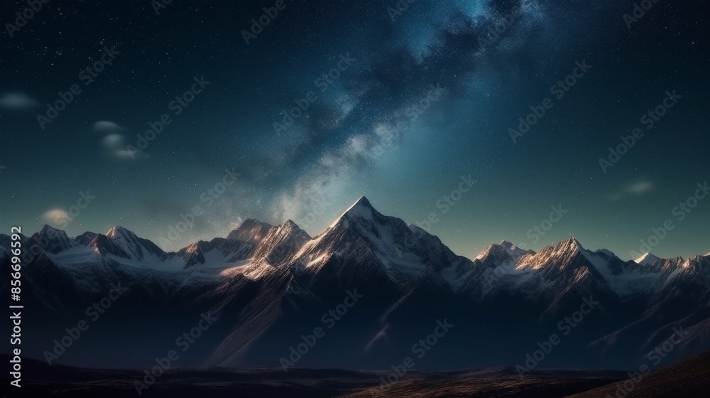 Fototapeta premium Majestic mountain with snow capped peaks under sky