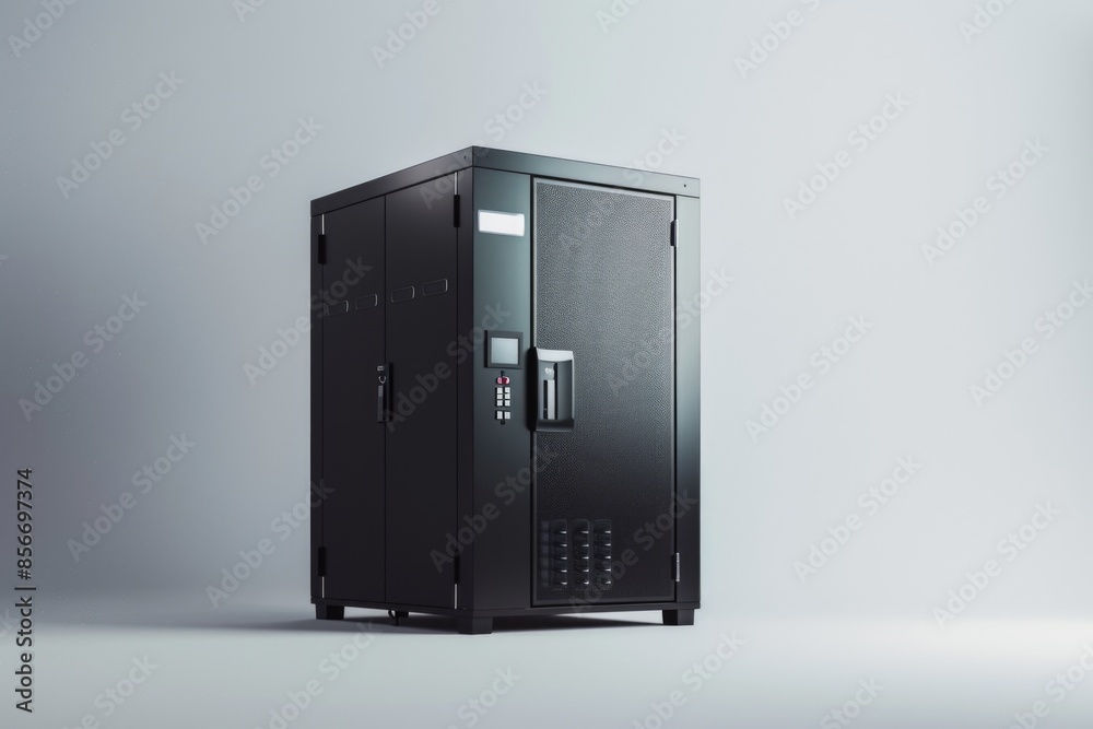 A black locker with a keyhole on the door, perfect for storing personal belongings or securing valuable items A black locker with a keyhole on the door, perfect for storing personal belongings or securing valuable items