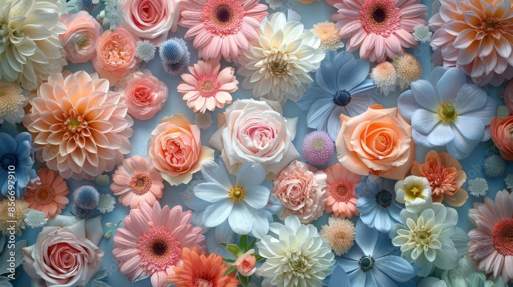 Creative layout made of various flowers Flat lay delicate colors bouquet , very good , CloseUp Shots , bright tone, Ultra clear image, Add Copyspace Creative layout made of various flowers Flat lay delicate colors bouquet , very good , CloseUp Shots , bright tone, Ultra clear image, Add Copyspace