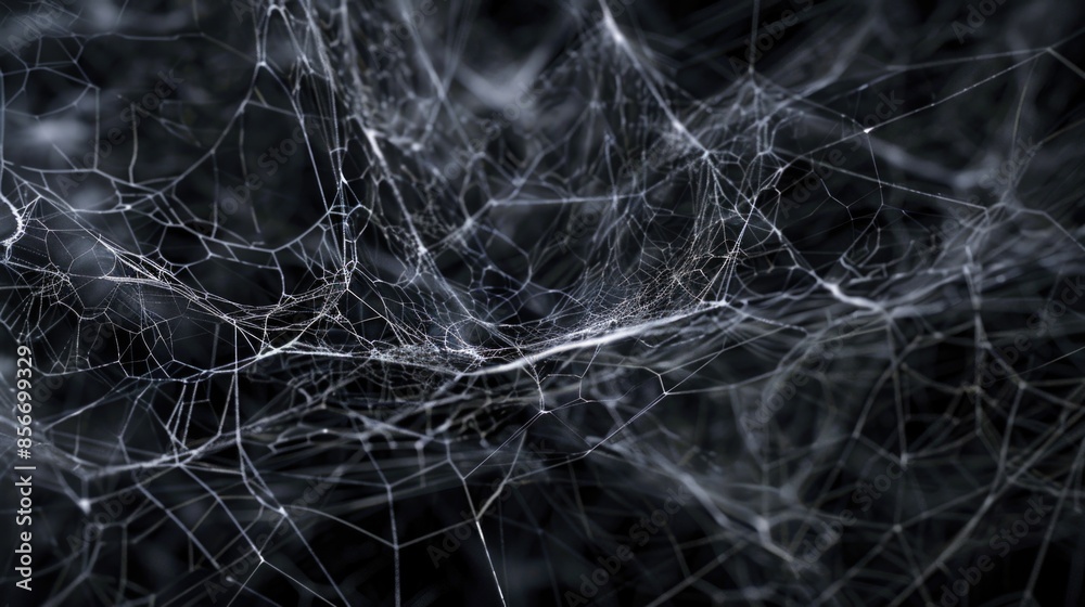 A close-up shot of a spider web on a tree branch, with intricate details and natural textures A close-up shot of a spider web on a tree branch, with intricate details and natural textures