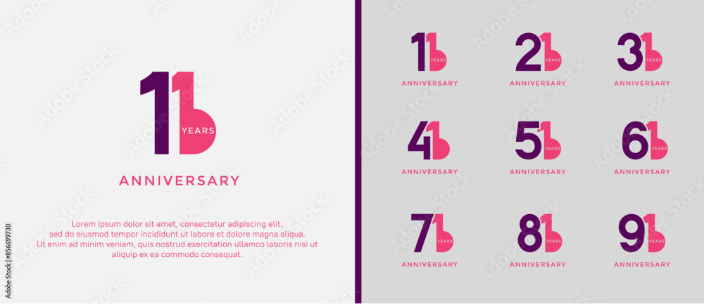 anniversary logo style set with purple and pink color can be use for celebration moment anniversary logo style set with purple and pink color can be use for celebration moment