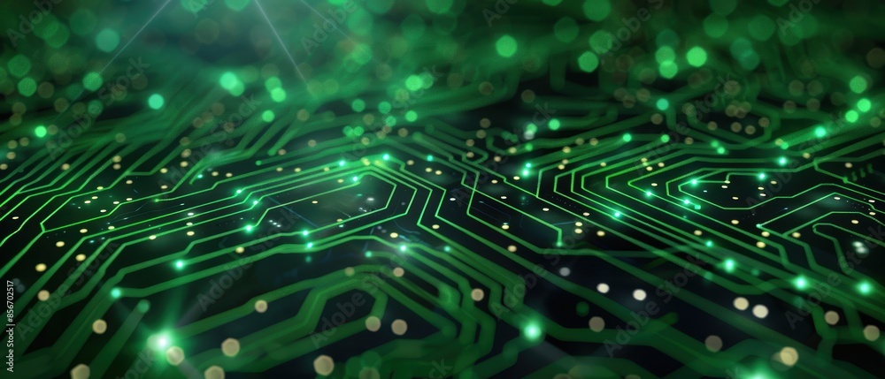 Green Circuit Board with Glowing Lines. Green Circuit Board with Glowing Lines.
