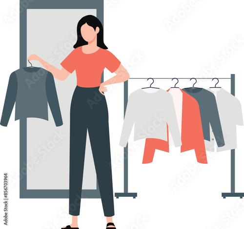 A girl is looking cloth