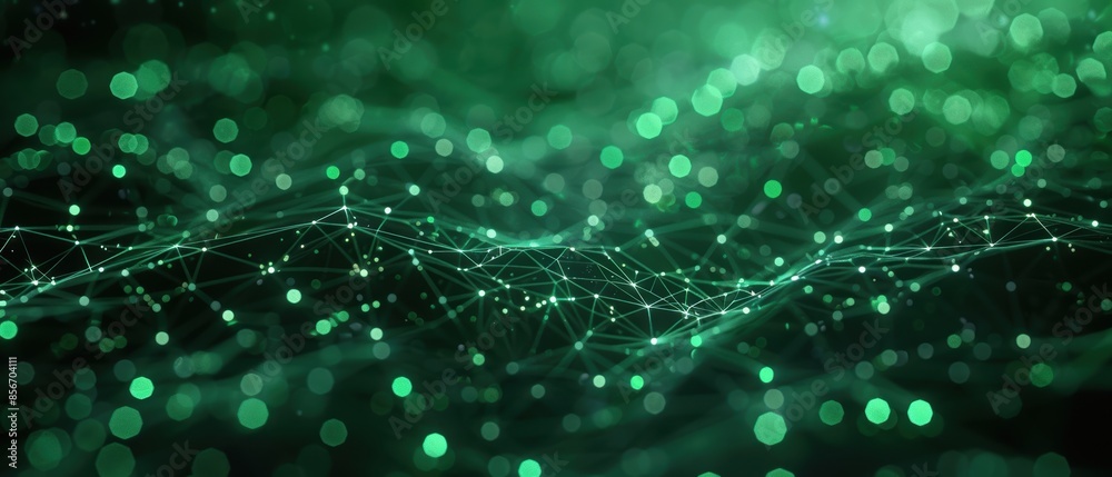 Abstract Green Network Background with Bokeh Lights. Abstract Green Network Background with Bokeh Lights.