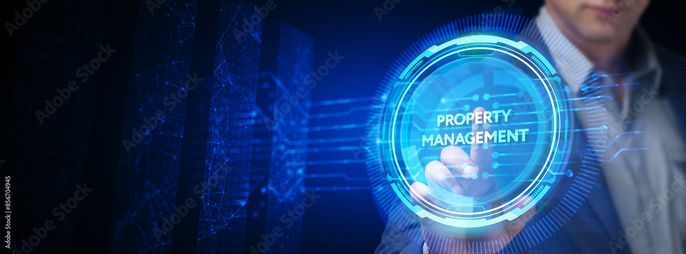 PROPERTY MANAGEMENT inscription, new business concept Business, Technology, Internet and network concept. PROPERTY MANAGEMENT inscription, new business concept Business, Technology, Internet and network concept.
