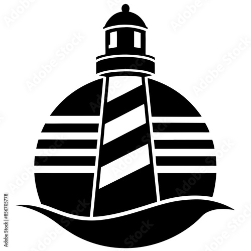 logo design featuring a white and blue lighthouse