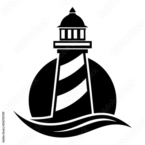 logo design featuring a white and blue lighthouse
