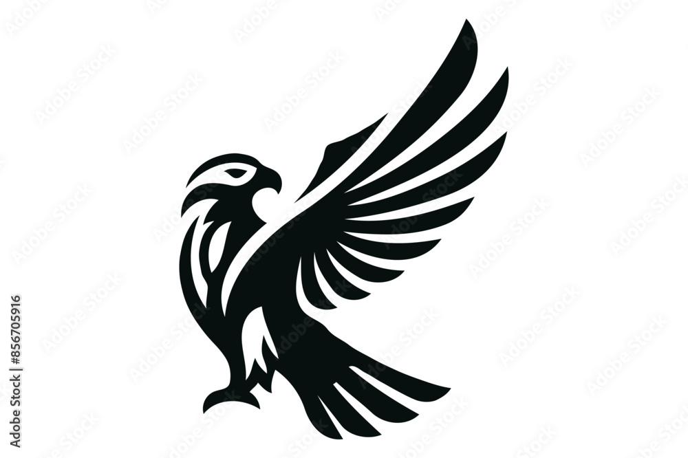 Obraz premium Eagle silhouette vector illustration. Eagle with spread wings sketch hand drawn engraving style illustration. 