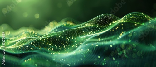 Abstract Green Digital Wave with Golden Glitter.