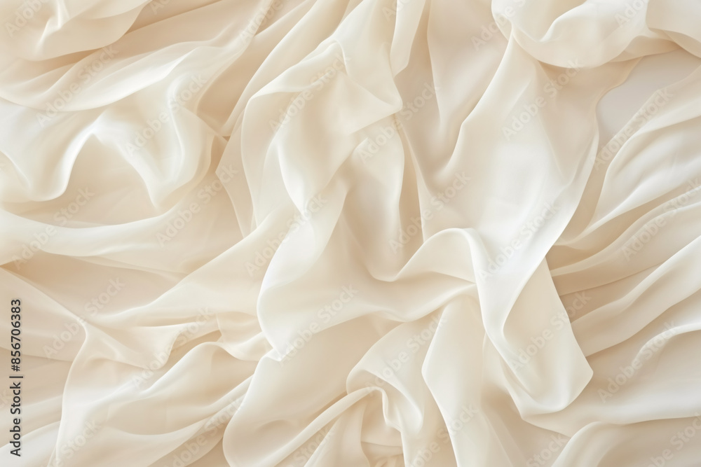 Fototapeta premium White Fabric with Wrinkles, Textured Cloth Surface Closeup, Macro Detail, Soft Material Background for Design and Textile Projects