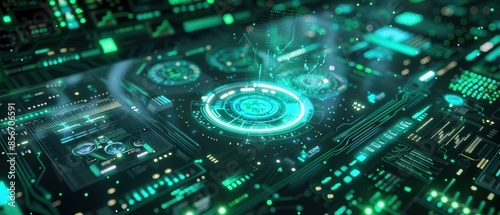 Abstract Technology Background with Green Lights.