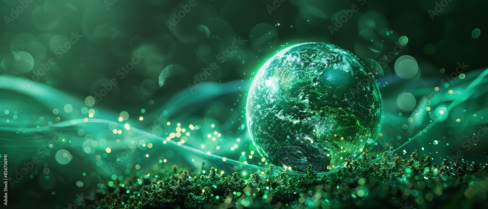 Green Earth Globe With Bokeh. Green Earth Globe With Bokeh.