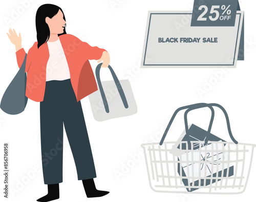 The girl is standing while holding shopping bags.