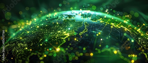 Green Earth with Lights and Network Connections.