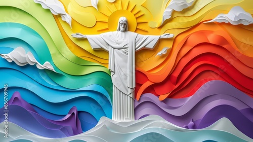 3D art paper wallpaper, Christ of Redeemer, Dagger Toure Den Tor. Jesus of Rio de Janeiro, a landmark of Brazil, beautiful colors photo