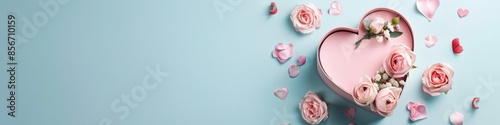 Heart-Shaped Gift Box with Flowers, Perfect for Valentine's Day, Christmas, National Day, Birthdays, and Mother's Day. Includes Blank Text Space for Customization. Minimal Design, High-Resolution AI-G