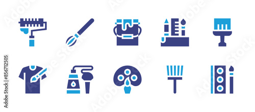 Painting icon set. Duotone color. Vector illustration. Containing tshirt, pencilcase, painttube, paintbucket, paintpalette, paintbrush, paintroller. photo