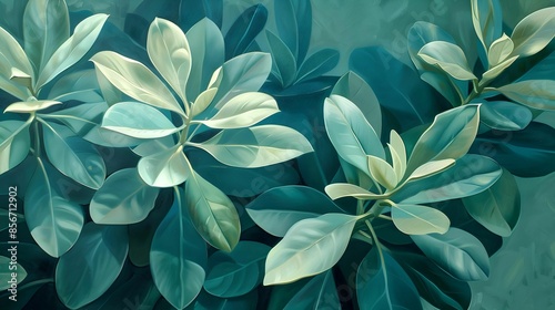 green plant leaves contrast with a green background, Nature background of blue leaves in peaceful and refreshing atmosphere.