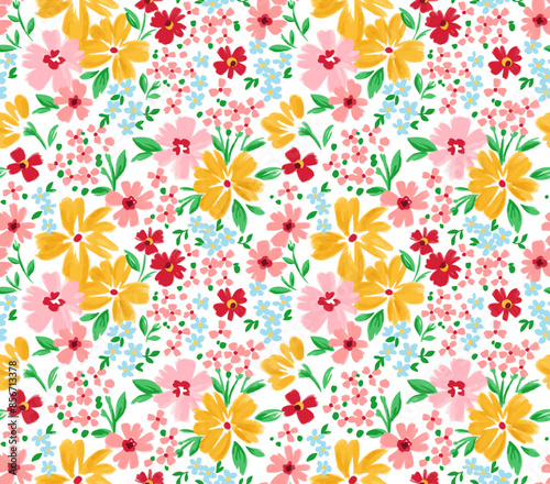 Seamless ditsy floral pattern. Cute garden flowers and leaves colorful pattern. Design for fashion textiles, fabric, print, graphics, backgrounds and crafts.