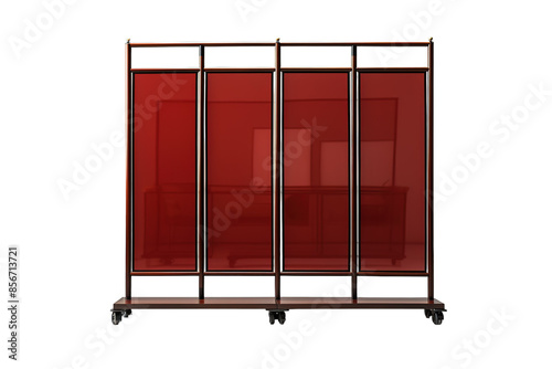 Modern Red Room Divider With Wheels on a White Background on a Clear PNG or White Background. photo