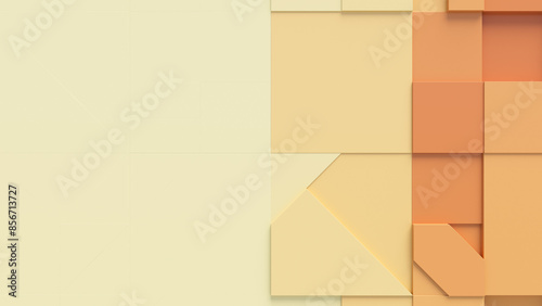 Abstract wallpaper made of interlocking Orange and Yellow Blocks. Tech 3D Render with copy-space. 