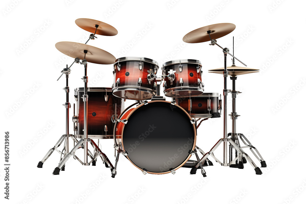 A Symphony of Percussion: A Polished Drum Set Ready For Action on a Clear PNG or White Background. A Symphony of Percussion: A Polished Drum Set Ready For Action on a Clear PNG or White Background.