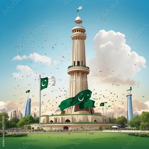 Pakistan independence day design with minar-e-pakistan