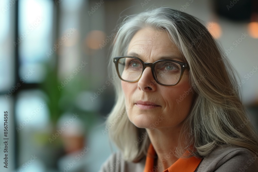 Portrait of a silver-haired woman wearing glasses, showcasing elegance, confidence, and wisdom. Portrait of a silver-haired woman wearing glasses, showcasing elegance, confidence, and wisdom.
