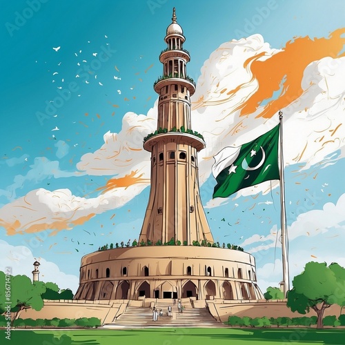 Pakistan independence day design with minar-e-pakistan