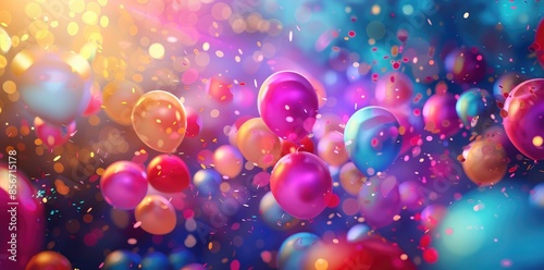 Joyful Greetings: Birthday Balloons and Confetti Background