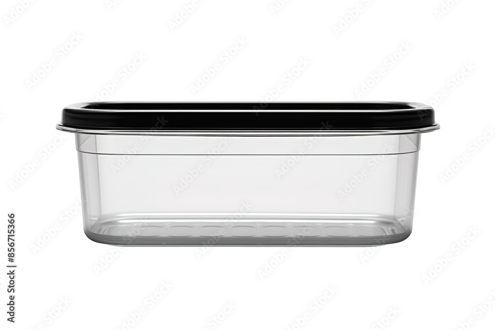 A Clear Plastic Container With a Black Lid Ready for Storage on a Clear PNG or White Background.
