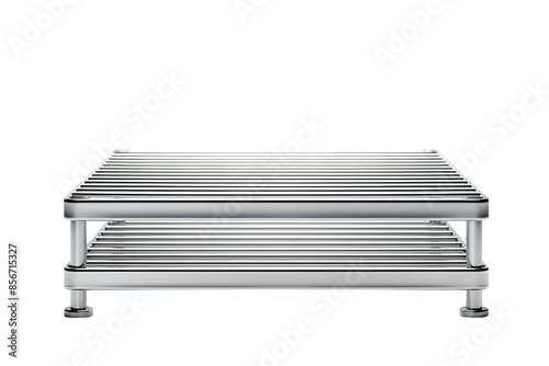 Gleaming Silver Two-Tier Shelf Reflects Light in Studio Setting on a Clear PNG or White Background.