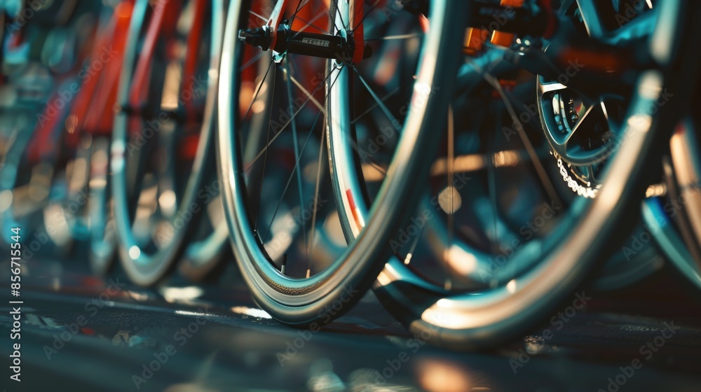 A collection of bicycles parked side by side A collection of bicycles parked side by side