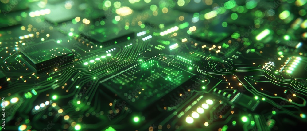 Abstract Green Circuit Board with Glowing Lights. Abstract Green Circuit Board with Glowing Lights.