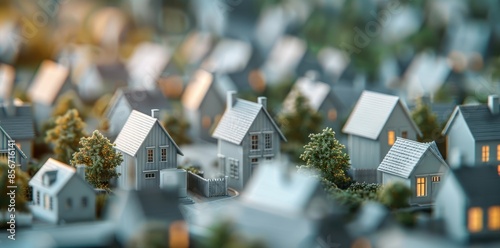 Real Estate concept. Searching new house for purchase. Rental housing market. Magnifying glass near residential building