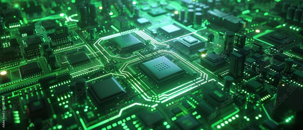 Green Circuit Board with glowing lines. Green Circuit Board with glowing lines.