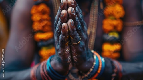 A person holds their hands together in a closed position photo