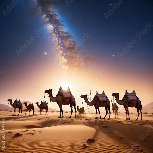 Camel on the background of the night starry sky generative ai