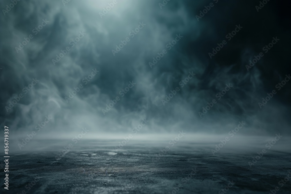 Fototapeta premium A foggy, desolate landscape under a dim light, creating a mysterious and eerie atmosphere, ideal for thriller and atmospheric-themed projects.