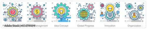 A set of 6 Business icons as problem statement, money management, idea concept