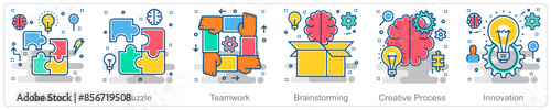 A set of 6 Business icons as solution, puzzle, teamwork