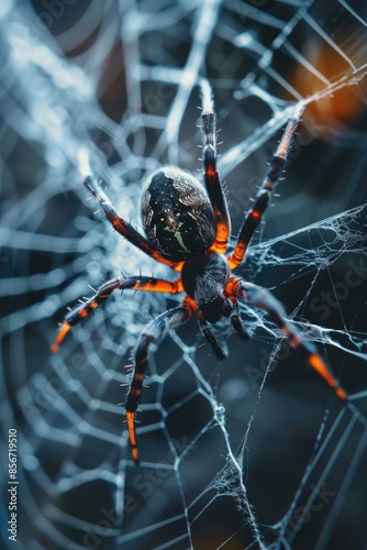 A spider sits on its intricate web, a perfect representation of nature's beauty and precision photo