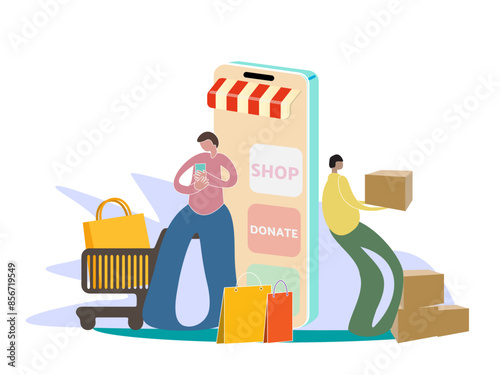 shop and donate vector illustration