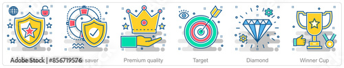 Obraz na plátně A set of 6 Business icons as shield, life saver, premium quality